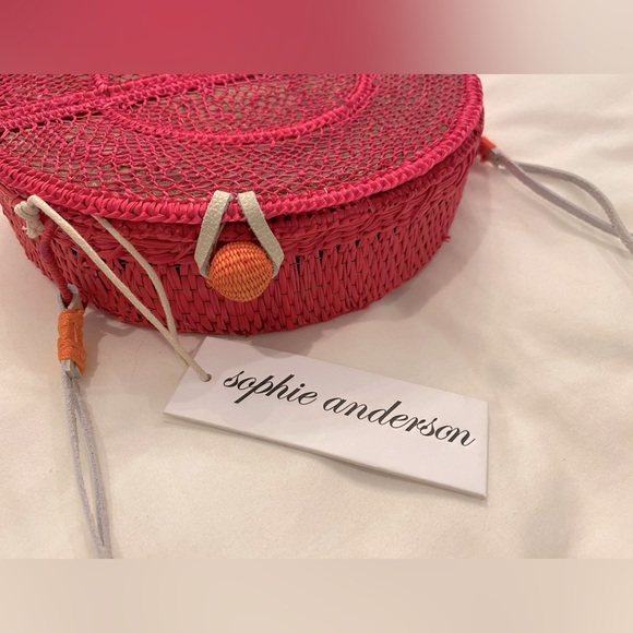 Sophie Anderson Nilsa round raffia woven toquilla straw shoulder bag cross body - Picture 4 of 5